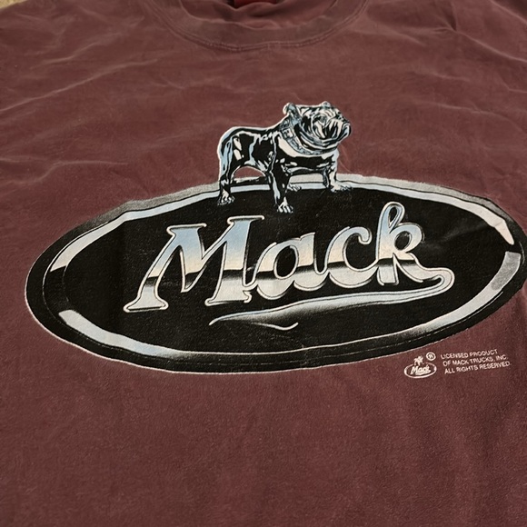 Vintage MACK trucker shirt Men's Burgundy T-Shirt - Picture 2 of 7